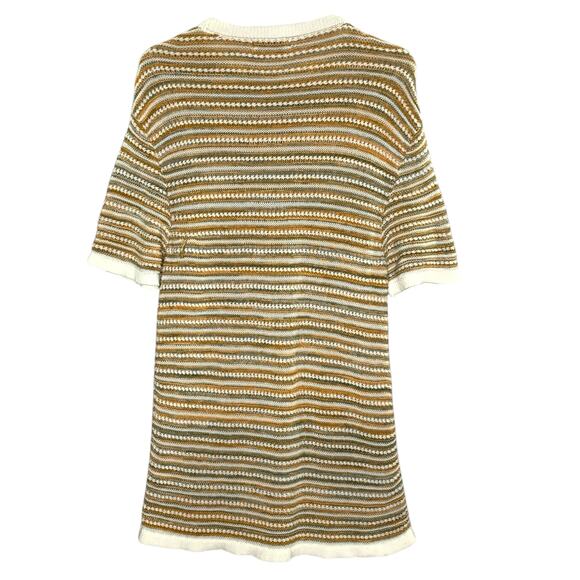 Zara SM Mens Striped Knit Short Sleeve Shirt Crew Neck Neutral Tones - Picture 3 of 11